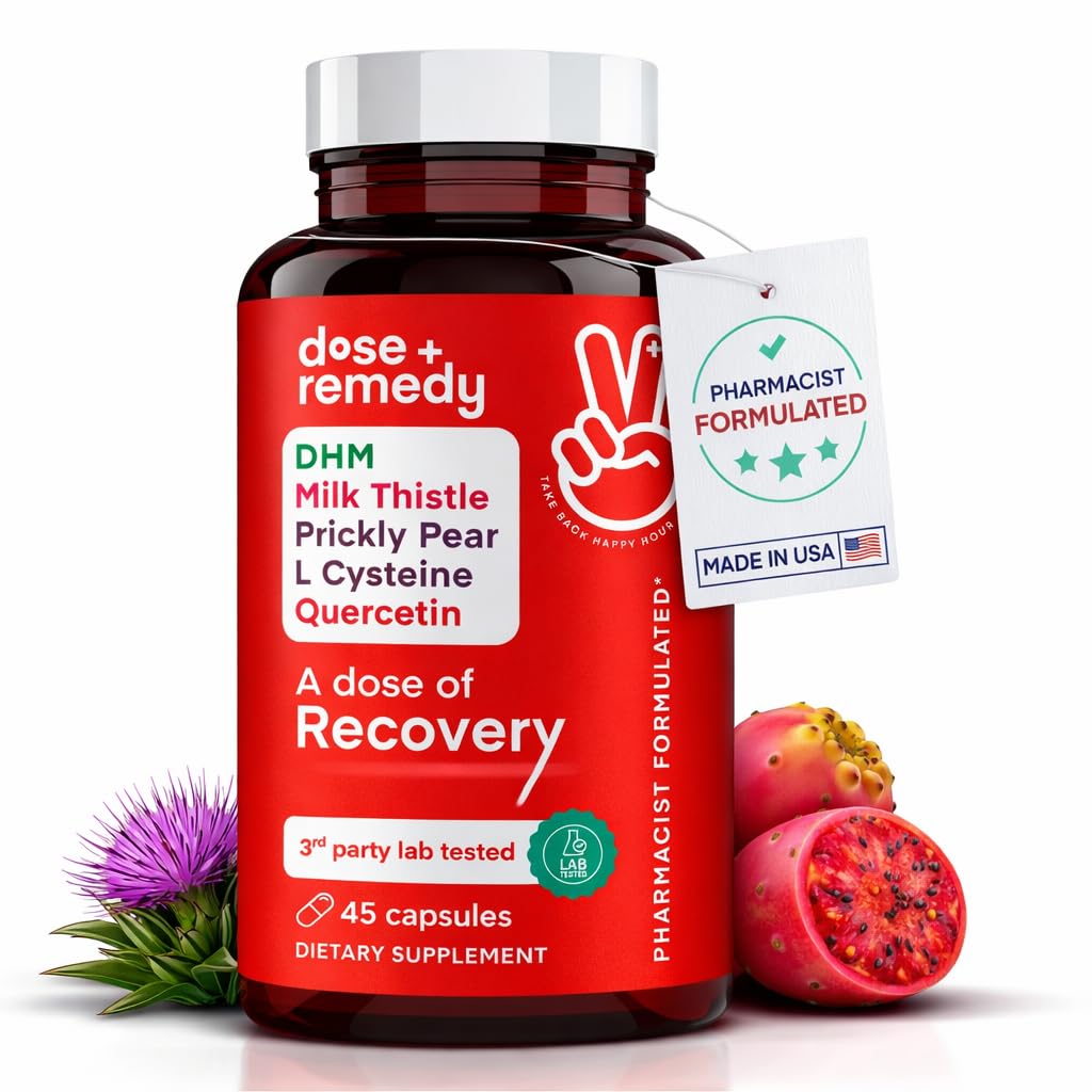En dose av Recovery |Liver Detox | laget i USA | USDA |  Hydration støtte for bedre morgengjenvinning asiatisk flush | Dihydromyricetin DHM, Quercetin, vitamin B, Melke Thistle, Prickly Pear, | (45 piller)