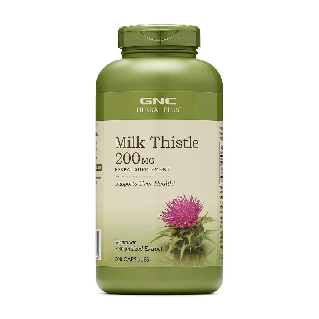 GNC Herbal Plus Milk Thistle 200mg Supplement, vegetarisk, støtter sunn leverfunksjon, 300 serveringer