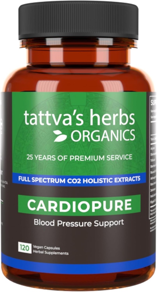 Tatva's Herbs Cardiopure Herbal Ayurvedic Supplement, Ashwagandha, Rauwolfia, & Arjuna Full Spectrum Co2 ekstrakter, Veggie Kapsler, 120 greve