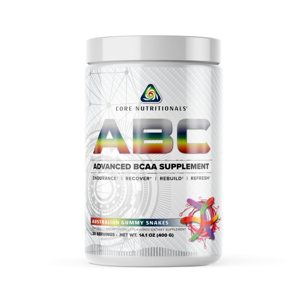 Core Nutritionals ABC Advanced BCAA Supplement ® Amino Acid Recovery Blande med Glutamine, Beta Alanine, Citrulline Malate ® 20 serveringer (Australian Gummy Snakes)