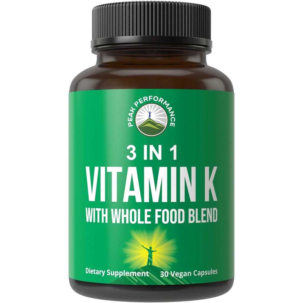 K-vitamin med hele matblandingen av 25+ grønnsaker og frukter for maksimal absorpsjon. Vegansk kapsler Supplement. Vitaminer K1, K-2 MK4 + K2 Natto MK7. Alternativ til Drops, Gummies. VIT K med K 2 og MK-7