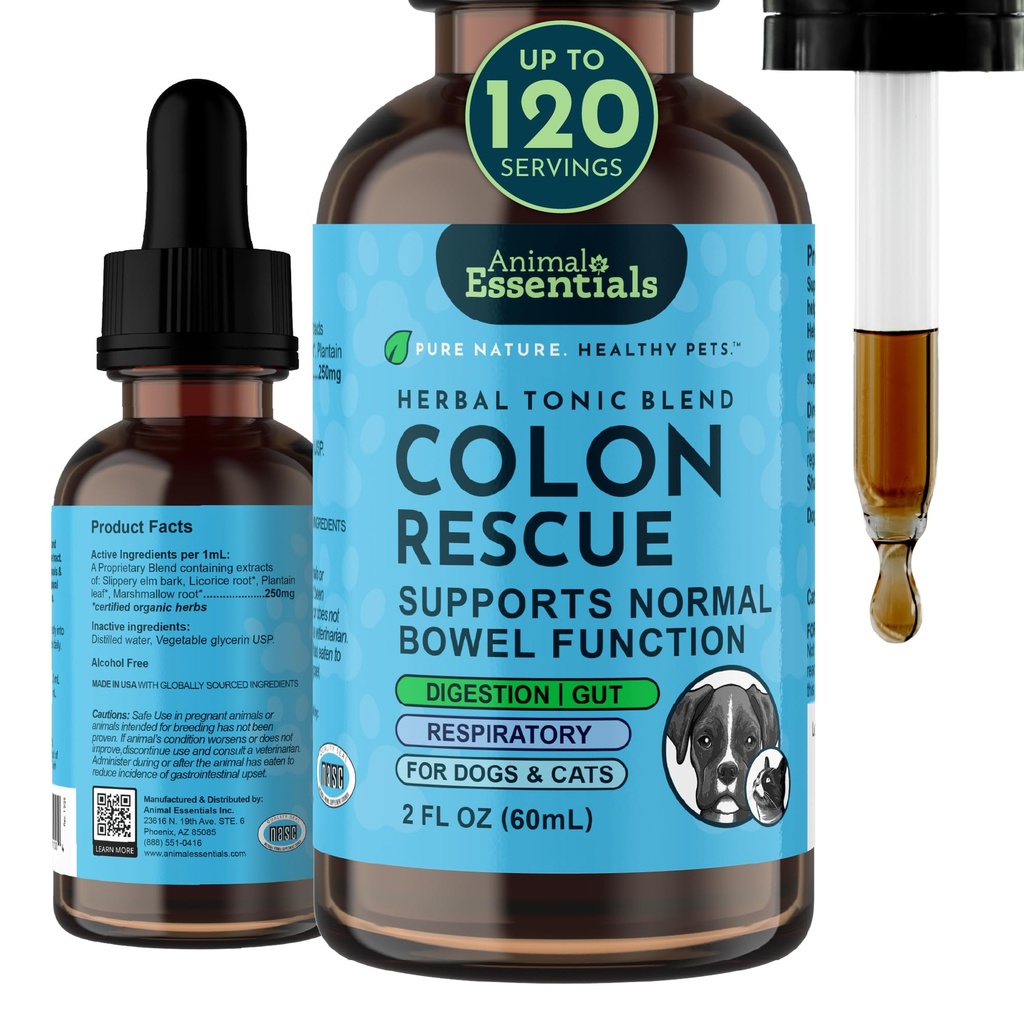 Animal Essentials Colon Rescue - Hunde Softener, Organic Slippery Elm Bark, Raskvirkende Anti diarrea flytende dråper for hunder og katter, Naturlig parabol relief Supplement for kjæledyr - 2 fl oz