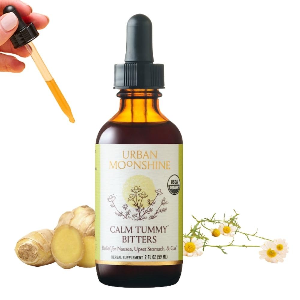 Urban Moonshine Calm Tummy Bitters - Certified Organic - Relief for kvalme og oppsett Mage * - Bloating Relief* - Soothes Digestion* - Digestive Bitters - Glutenfri Herbal Supplement - 2 Fl Oz