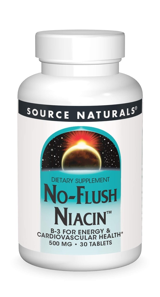 Kilde Naturals No-Flush Niacin, B-3 for energi og kardiovaskulær helse* 500 mg - 30 tabletter