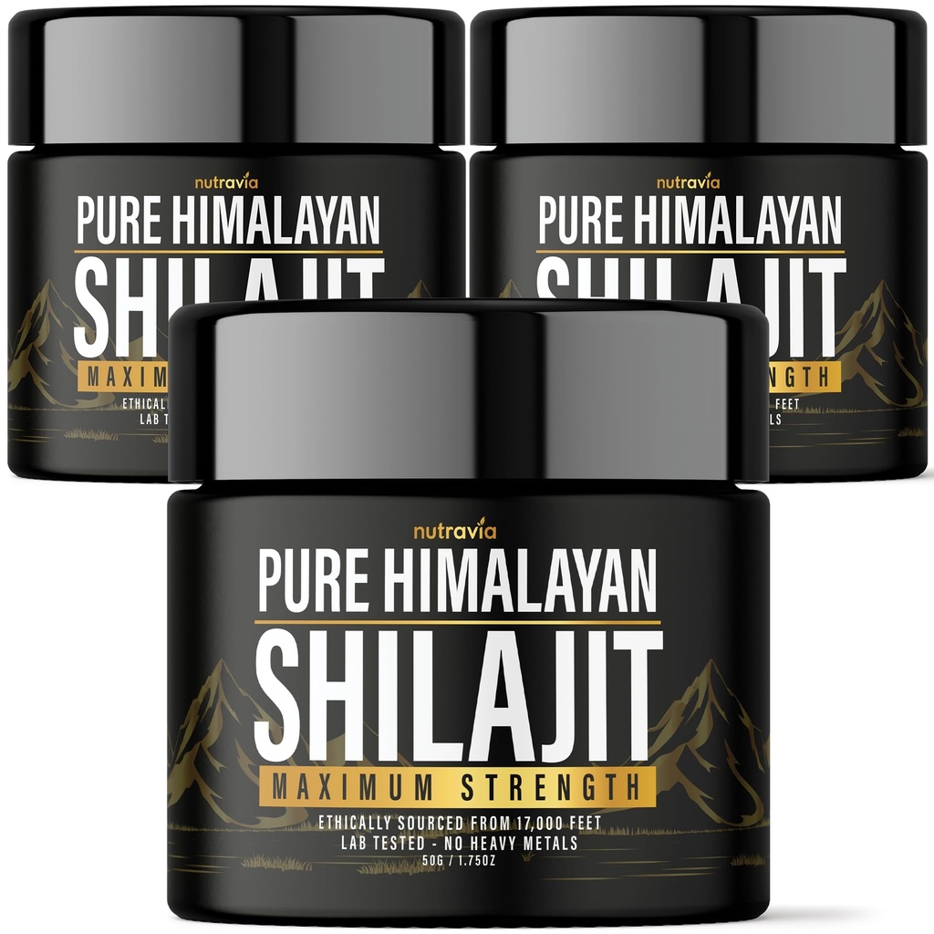 (3 Pack) Shilajit ren Himalayan Organic Resin - Naturlig Autentisk Lab testet formel for menn, kvinner - Ingen tunge metaller - 600mg Maks styrke med 85+ Trace Minerals Golden Grade Shilajit Supplement