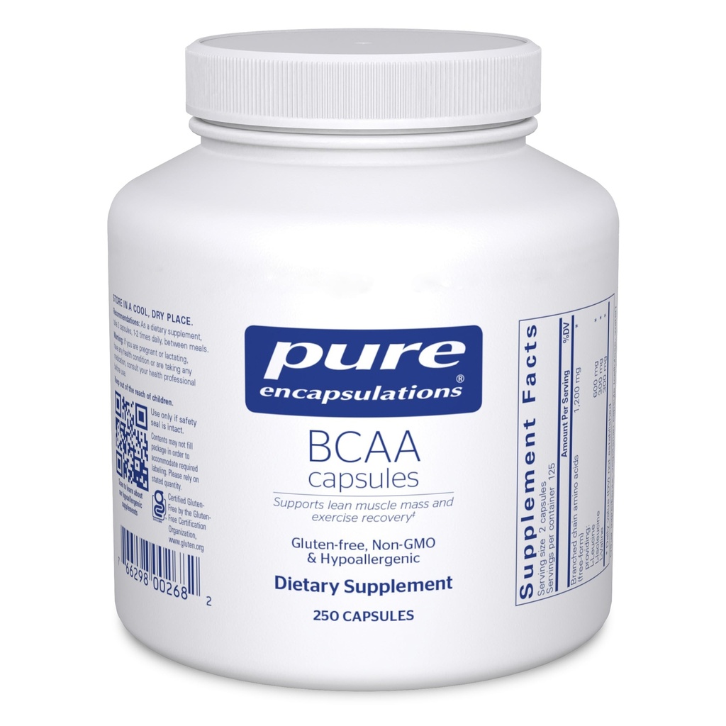Ren innkapslinger BCAA Kapsler | Hypoallergenic Supplement for å støtte muskelfunksjon under trening* 250 Kapsler
