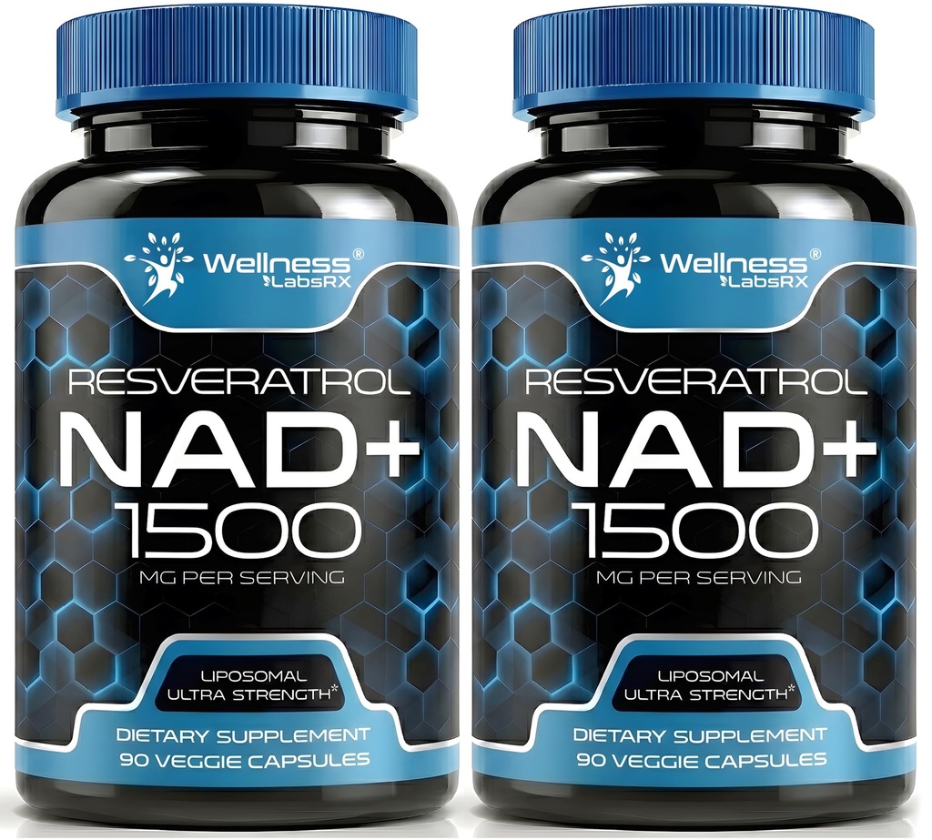 WELLNESS LABSRX NAD Supplement, 1500 mg - Liposomal NAD+ Supplement med Resveratrol, NAD Plus Boosting - Støtte Cellular Health, Stamina og sunn aldring - Ultra styrke Kapsler, USA laget - 2 Pakke
