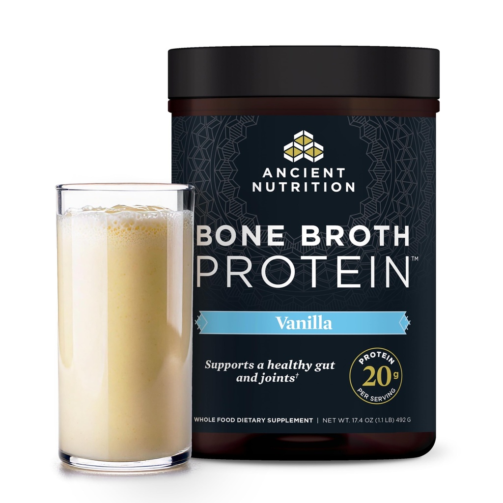 Gamle Nutrition Grass Fed, Cage Free, Bein Broth Protein pulver, 20g Protein, Hydrolysert Collage Peptides, Keto & Paleo Vennlig, Støtter felles, Gut helse, Vanilla, 20 Services
