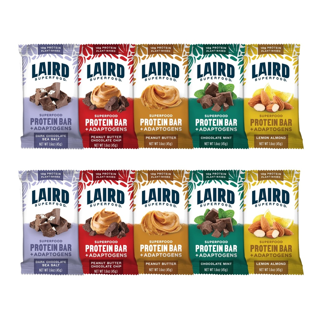Laird Superfood Funksjonell Protein Bars – Protein Bar, men bedre med ekte ingredienser, Funksjonelle moskéer 10g Plantebasert protein, 6g Fiber - Ikke-GMO - 5 Flavor Variety Pack, 10 greve (Pack of 1)