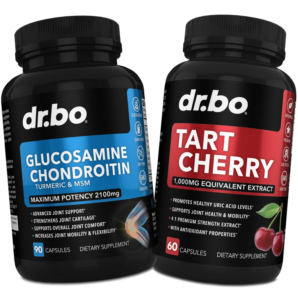 Glucosamine Chondroitin MSM Turmeric & Tart Cherry - Felles helse Supplement Knoe Bone & Joints, rengjøring av uricsyre Flush Antioxidant piller - Felles støtte piller & tart Cherry Extract kapsler