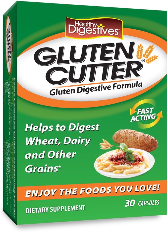 Sunn Digestives Gluten Cutter Enzyme Formula - bidrar til å forbedre kroppen din Gluten Digestion og Assist i å bryte ned hvete, meieri og andre korn - Kapsler - 30 Services