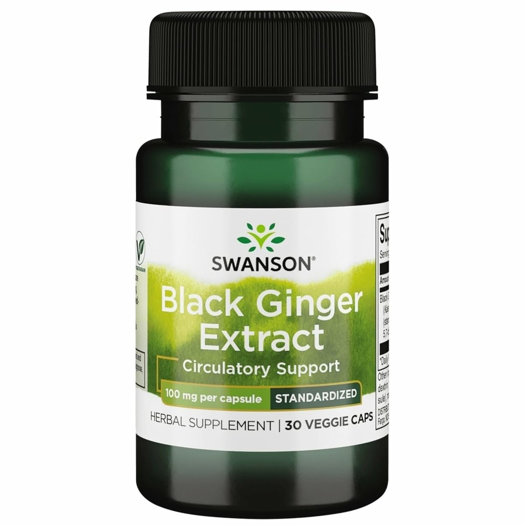 Swanson Black Ginger Extract - fremmer sunn blod sirkulasjon og fysisk vigor - kan hjelpe hjerte helse, muskelvev, og velvære - (30 veggiekapsler, 100 mg hver) 1 pakke