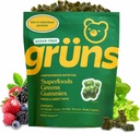 Gruns Voksen Sukkerfri Super Greens Gummies - Superfood Gummy Bears med Spirulina, Chlorella, Fiber & Prebiotika for Digestive helse, Adaptogen Supplement med 20 vitaminer og mineraler, 2 ukers forsyning