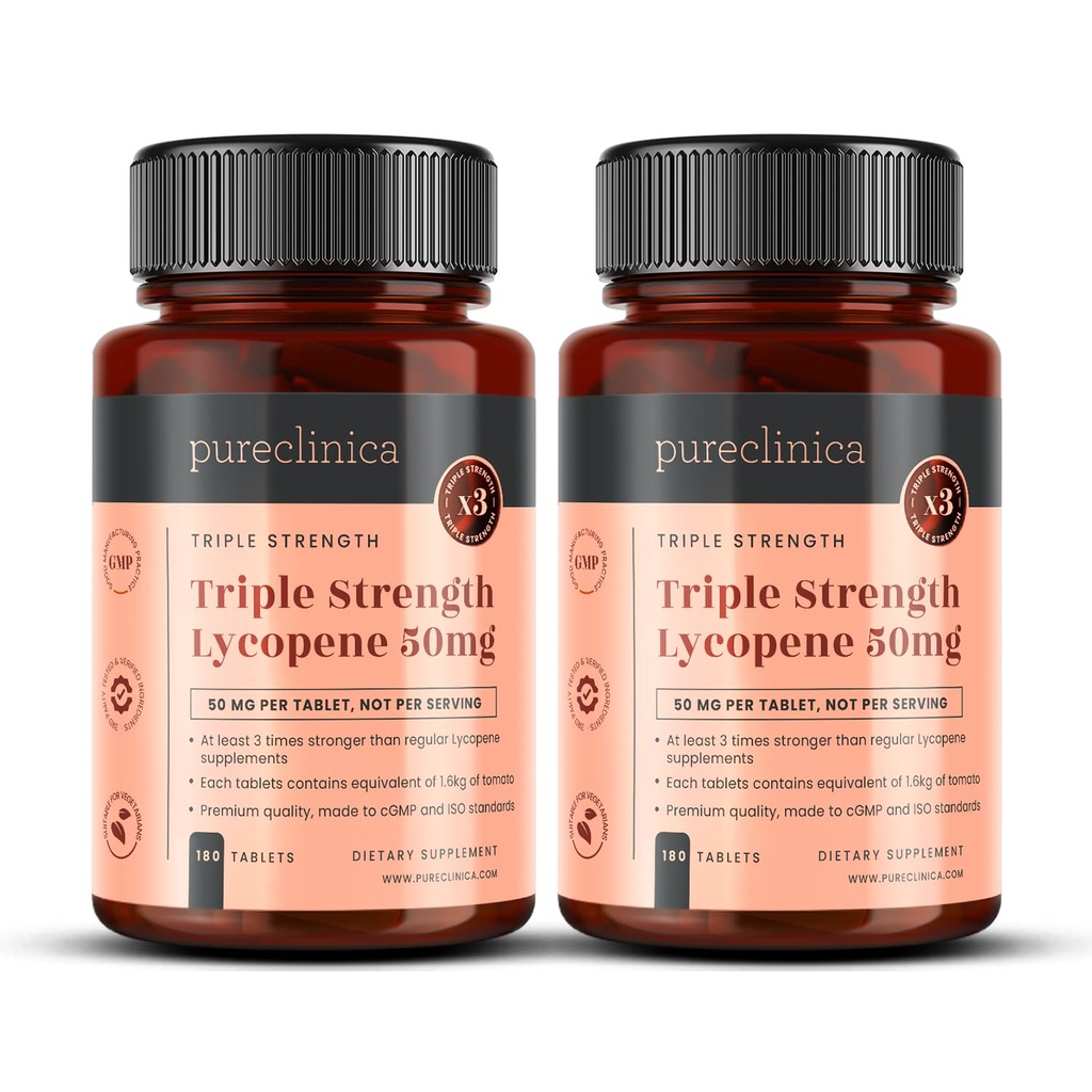 pureclinica Lycopen Supplement 50mg – høy styrke Tomato ekstrakt Antioksidant – 360 tabletter (1 år forsyning) – prostata helse, hjerte, øye og hud støtte – GMO gratis