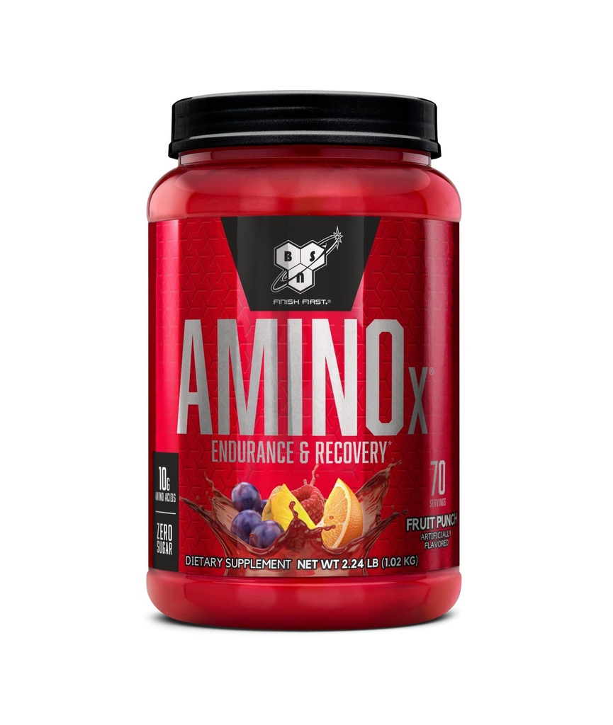 BSN Amino X Muscle Recovery & Endurance pulver med BCAA, 10 gram aminosyrer, ketovennlig, koffeinfri, støtte utholdenhet, null sukker, fruktpunch, 70 porsjoner (Packing May Vary)
