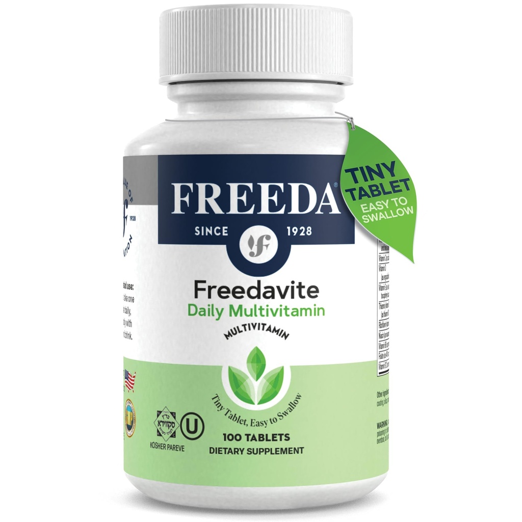 freedavite tiny tablet - moderat multivitamin for menn og kvinner - vitamin A, C, D, E, B1, B2, B6, B12, Biotin, kalsium, sink, jern, magnesium, Manganesisk, kobber, selenium, jodin - 100 greve