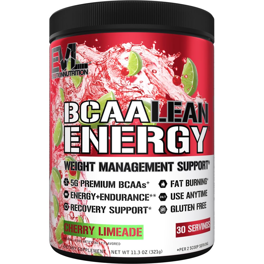 EVL BCAA Lean Energy Powder - Før trening Grønn Te Fettforbrenner Støtte med BCAA Aminosyrer og rene Energizers - Post Trening Recovery Drink for Lean Muscle Recovery - Cherry Limeade