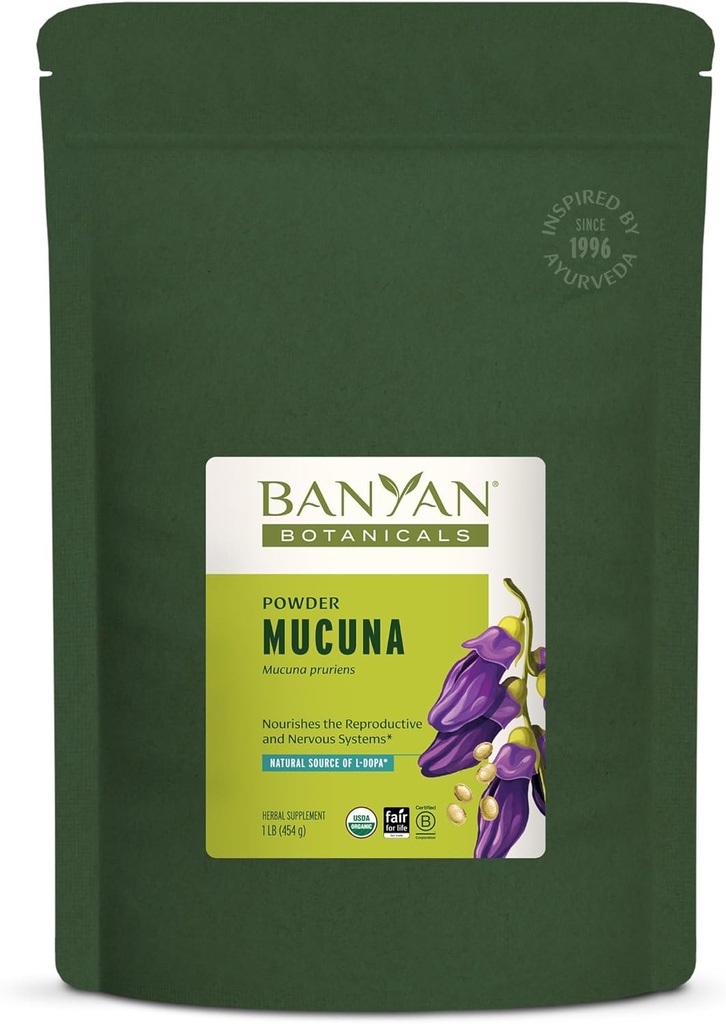 Banyan Botanicals Kapikacchu pulver, 1 pund - USDA Økologisk - Mucuna pruriens - naturlig kilde til L-dopa*