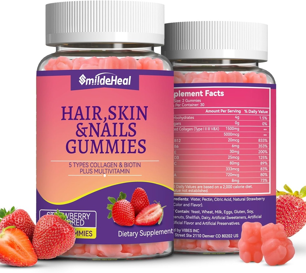 2 Pakke Hårhud og negler Gummier med Biotin collagen vitaminer for kvinner - Støtte Sunt hår, hud og negler - 120 Telling