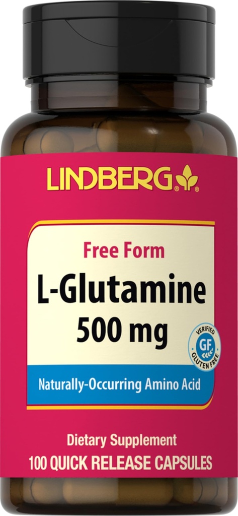 Lindberg L Glutamin Capsules for kvinner og menn | 500 mg | 100 piller | Gratis skjema Supplement | Ikke-GMO, Glutenfri