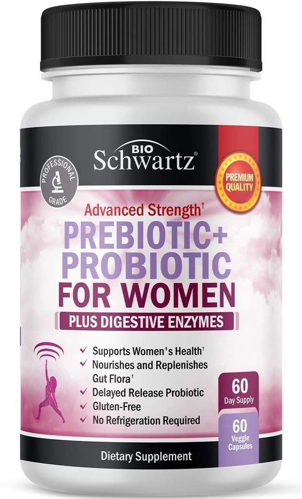 Prebiotika og probiotika for kvinner - med svart cohosh og rød Clover for gut, Vaginal og immun helse støtte, hele mat digestive enzymer kapsler, Lactobacillus Probiotic Supplement, 60 greve