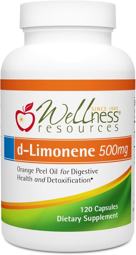 wellness ressurser høy potens d-Limonen kapsler 500mg, 120 kapsler - Orange Peel ekstrakt for Digestive Helse, Heartburn, Acid Reflux, avgift