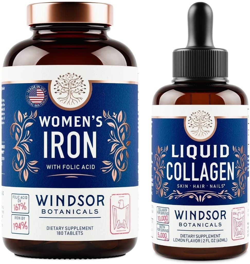 WINDSOR BOTANICics flytende kollagen og jern for kvinner Beaty og velvære Bundle