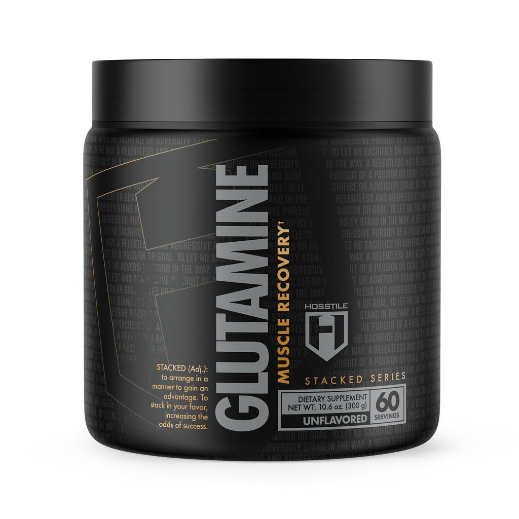 HOSSTILE Glutamine, Gjæret L Glutamin pulver for menn og kvinner, Forbedre muskelgjenvinning, Støtte Proteinsyntese, Post trening gjenoppretting drikke, Unflavored, 60 serveringer