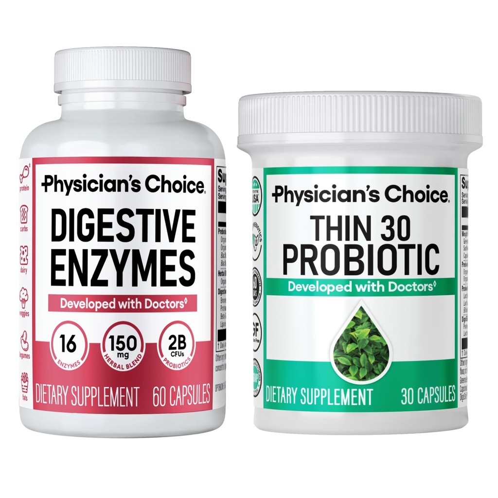 Legens CHOICE - Beat Bloat + Støtte Vekthåndtering Bundle: Digestive Enzymer + Thin-30 Probiotic