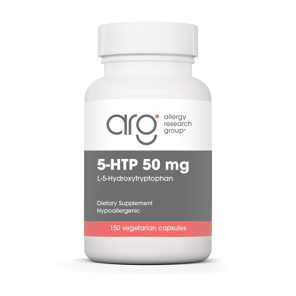 Allergi Research Group 5-HTP 50mg Supplement - Serotonin for menn og kvinner, søvnstøtte, L-5-hydroxytryptofan, ren, vegetariske kapsler - 150 greve