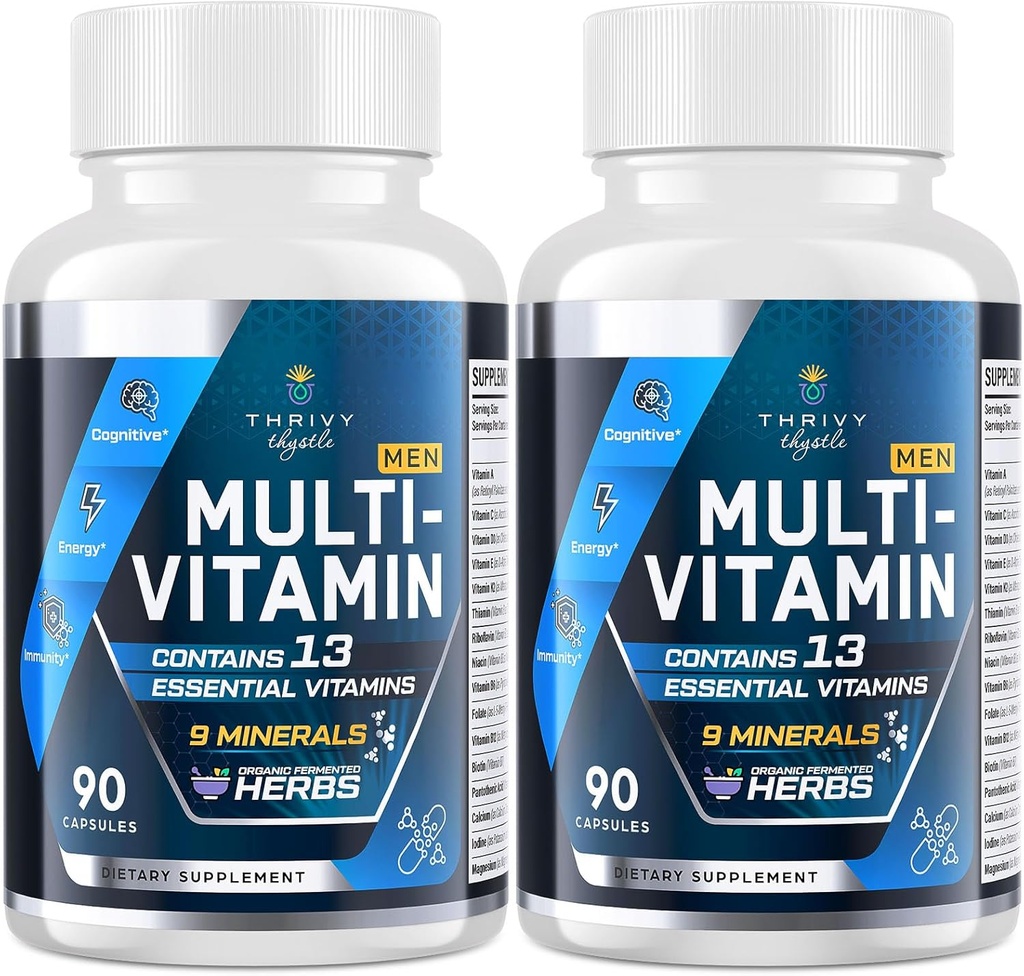 Menn Multivitaminer 50 Plus - Daglig multivitamin for menn med fermentert urteekstrakter og 43 næringsstoffer - Mens vitaminer støtter minne og hjerne, energi, bein helse (2 pakke)