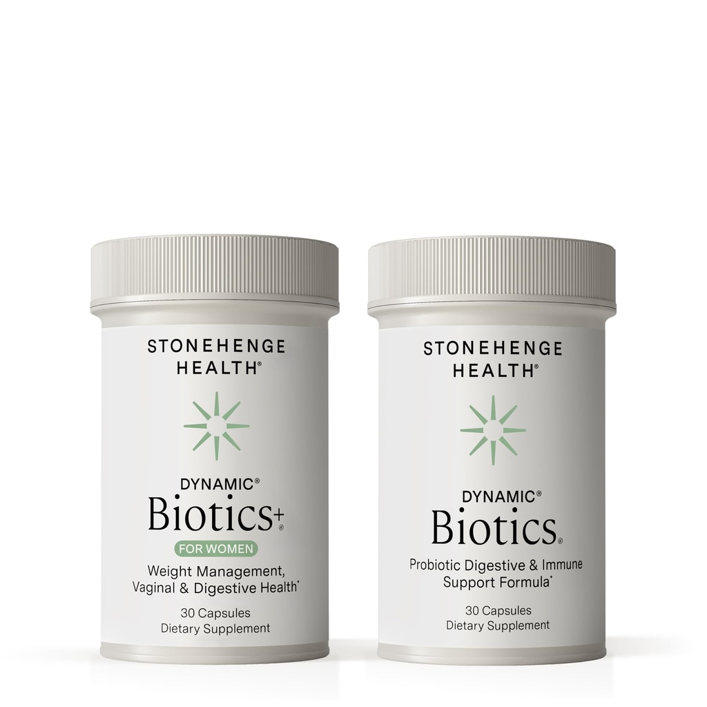 Stonehenge Health Dynamic Biotics + Dynamic Biotics Probiotika Bundle kosttilskudd for å støtte Digestive & Feminine Health