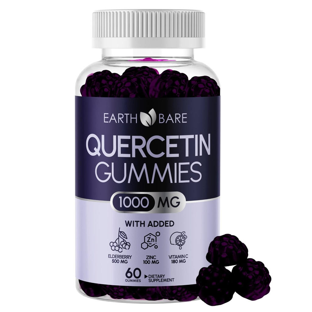 Quercetin Gummies med eldrebær, sink og vitamin C – immunstøtte Supplement – Antioksidant og sesongmessig velvære – Vegansk, ikke-GMO, Naturlig Berry Flavor – 60 Gummies