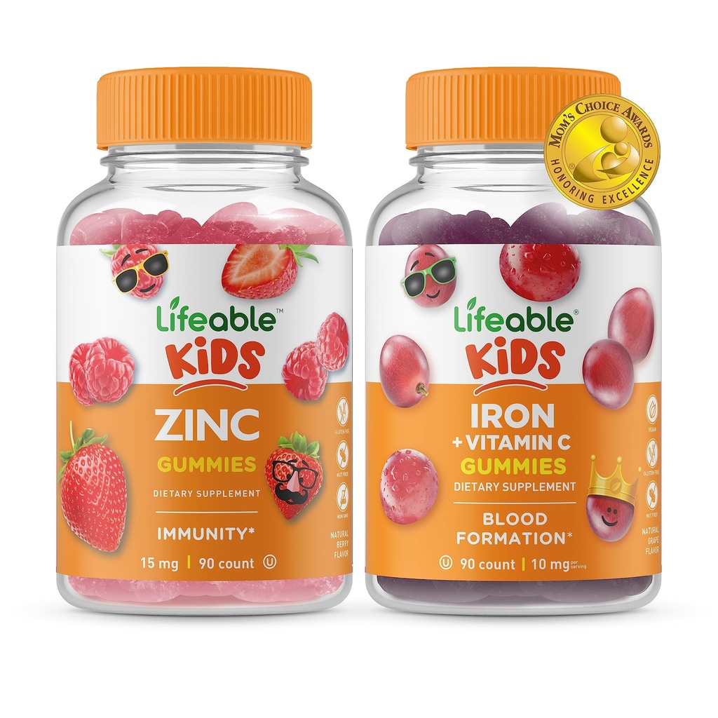Livbar sink Kids + jern og vitamin C Kids, Gummies Bundle - Great Tasting, Vitamin Supplement, Glutenfri, GMO Gratis, Chewable Gummy