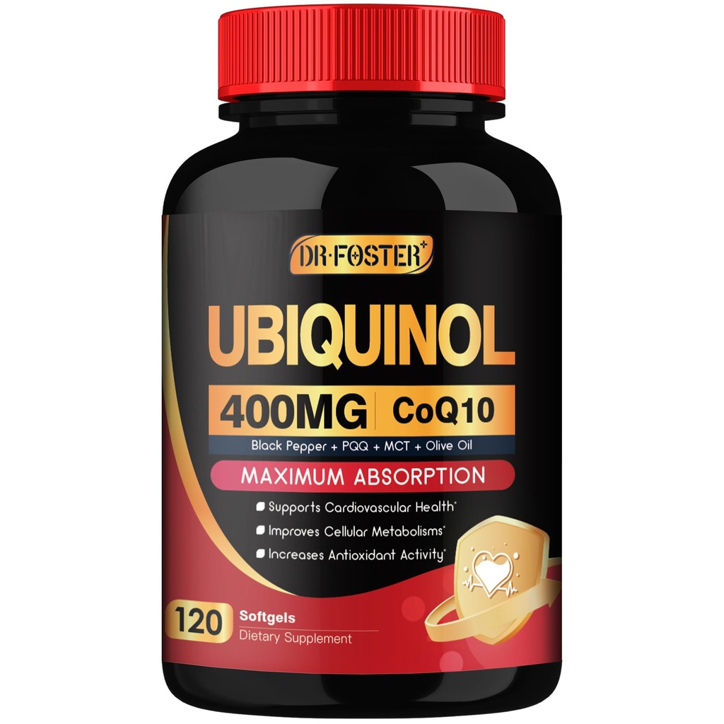DRFOSTER Coq10 400mg Softgels Ubiquinol med PQQ & vitamin E, Oliveolje, hjerte, hjerne og energi støtte - 120 dagers forsyning