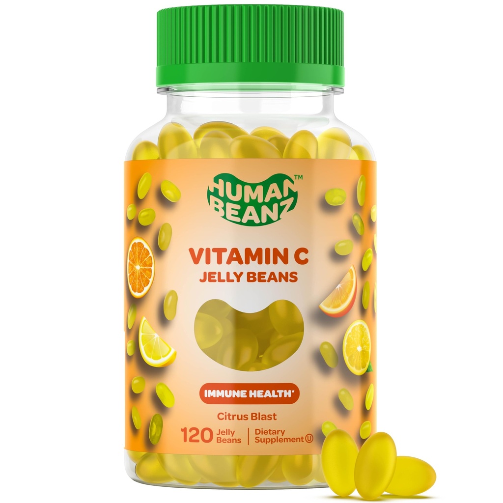 Vitamin C Jelly Bean Gummies for voksne, immun støtte kosttilskudd, vegetarisk, 120 Citrus Blast Jelly Beans, Kosher