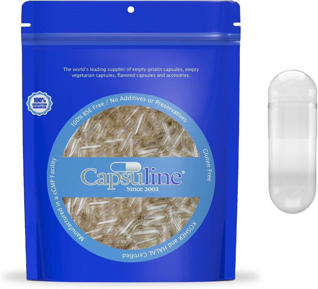 Capsuline Størrelse 000 - Klar tom Vegan Kapsler - 5000 tell - Tom Veggie Pill Kapsler - DIY Grønnsaker Kapsel Fylling - Tomme Caps - Kosher og Halal Certifisert - Ikke-GMO Certified