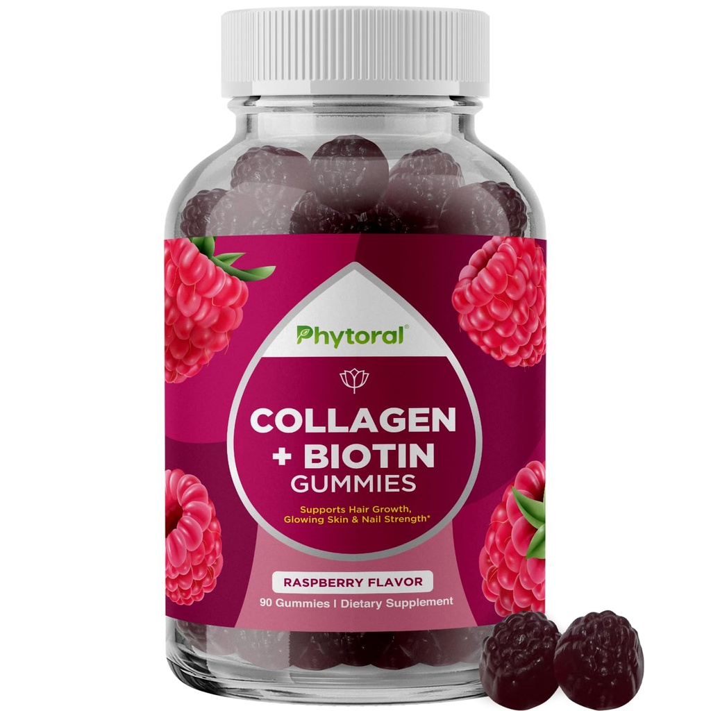 Hydrolyserte collagen peptider for kvinner med biotin - hår, hud og negler Vitaminer for elastisitet, vitalitet og hydrasjon gummier - naturlig Sourced Biotin og kollagen for kvinner - 90 Count
