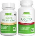 Super B-Complex 180 Tabletter + høy absorpsjon CoQ10 100mg 120 Softgels Energy Bundle, Methylated Access Release B Complex + CoQ10 med vitamin E & D-Limonen, av Igennus