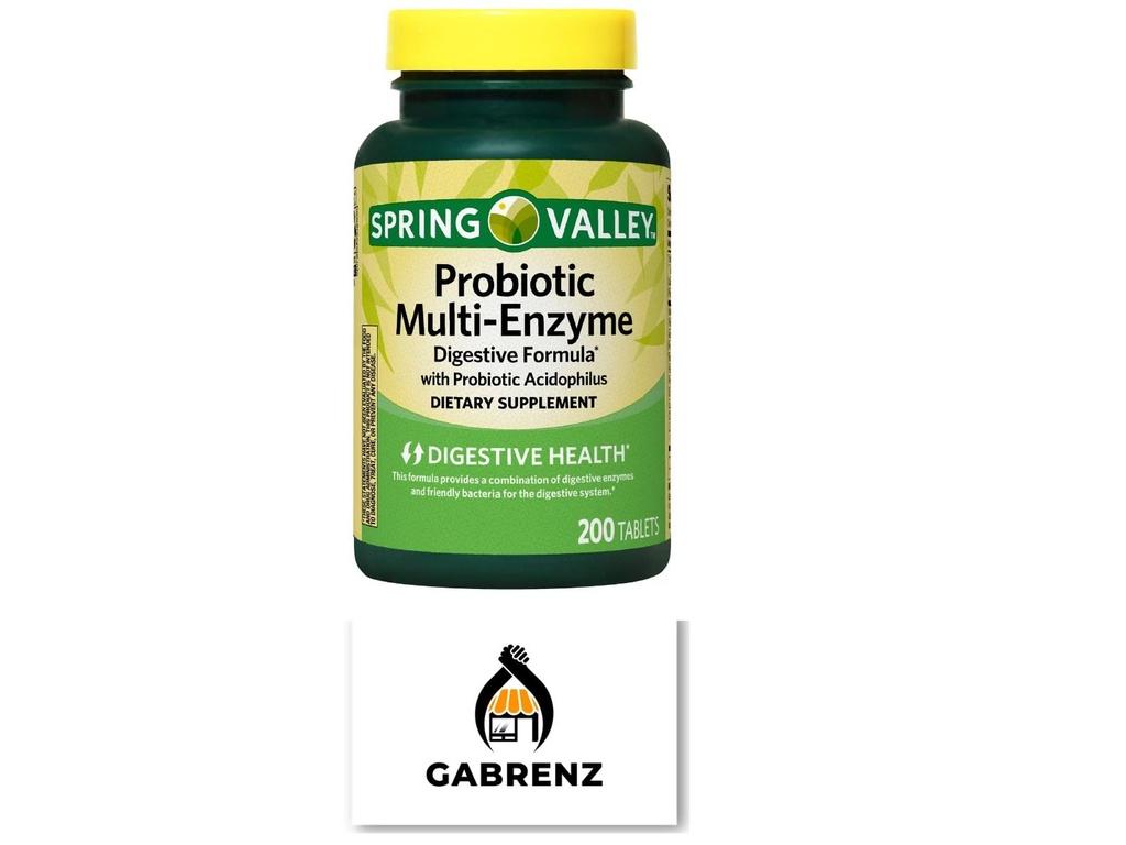 Spring Valley Probiotic Multi-enzym Digestive Formula Tabletter, 200 ct - En omfattende blanding av probiotika og Digestive Enzymer for å støtte Digestive Helse. (Pack of 1) Inkluderer en Gbz Ref Magnet
