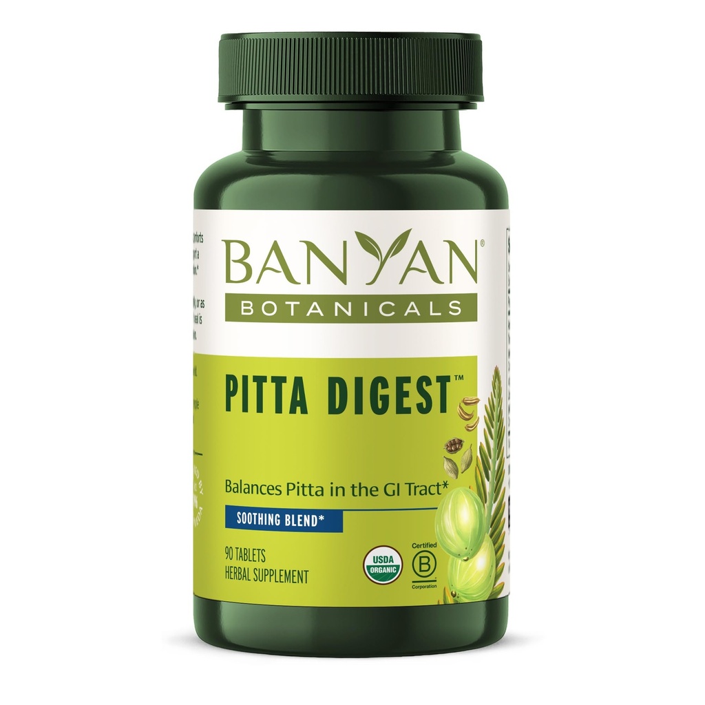 Banyan Botanicals Pitta Digest – Organisk Digestive Supplement – Sotende og beroligende Digestionshjelp for å støtte en behagelig post-Meal opplevelse* – 90 tabletter – Ikke GMO Sustainable Sourced Vegan