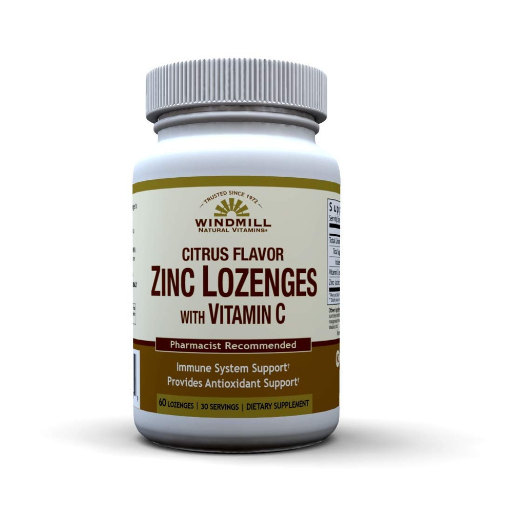 Vindmølle Helse Naturlige vitaminer Sink Lozenger med vitamin C Honning sitron flavor, immunsystem støtte, gir antioksidant støtte, Delicious & Fast Acting, 60 Lozenges, 30 Serveringer.