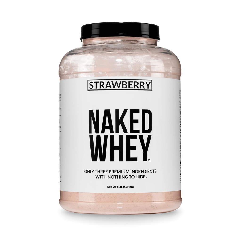 Naked Strawberry Whey Protein - Alt Naturlig Grass Fed Whey Protein pulver + tørket Strawberry + kokos sukker- 5lb bulk, GMO-fri, soya fri, glutenfri. Bistand Muskelvekst og gjenoppretting - 61 Services