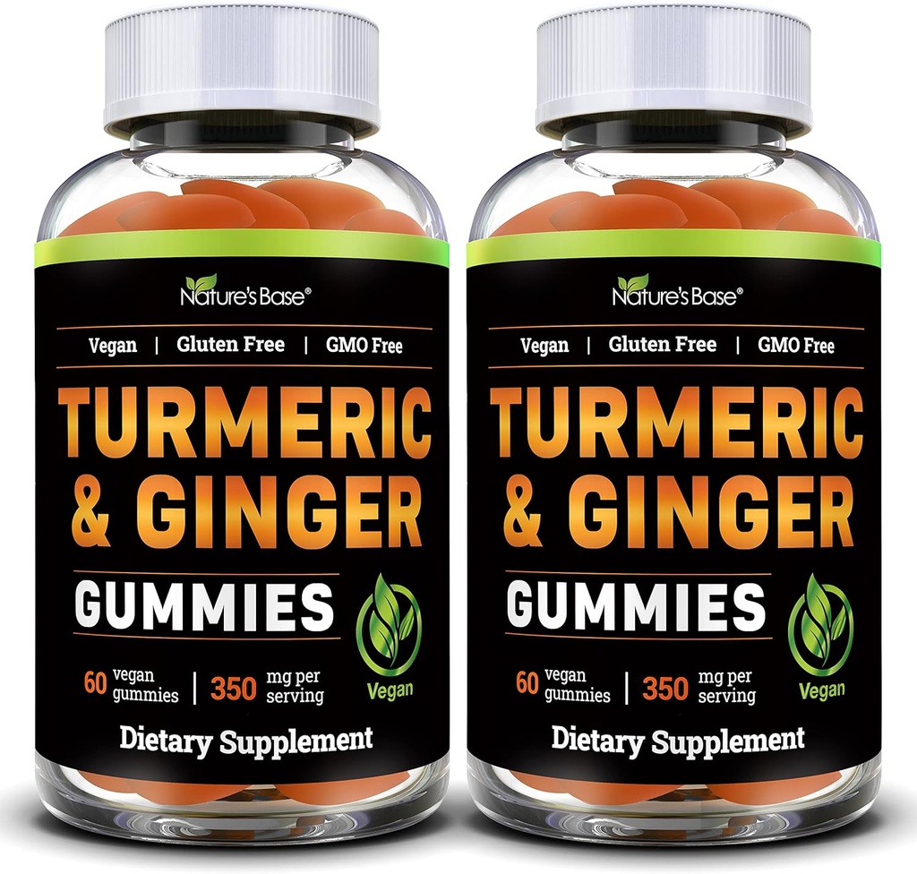Naturens base gummi og ginger gummier for voksne (2 pakke) - Tumeric curcumin Supplement for å støtte felles helse og immunstøtte - 120 Vegan gummier