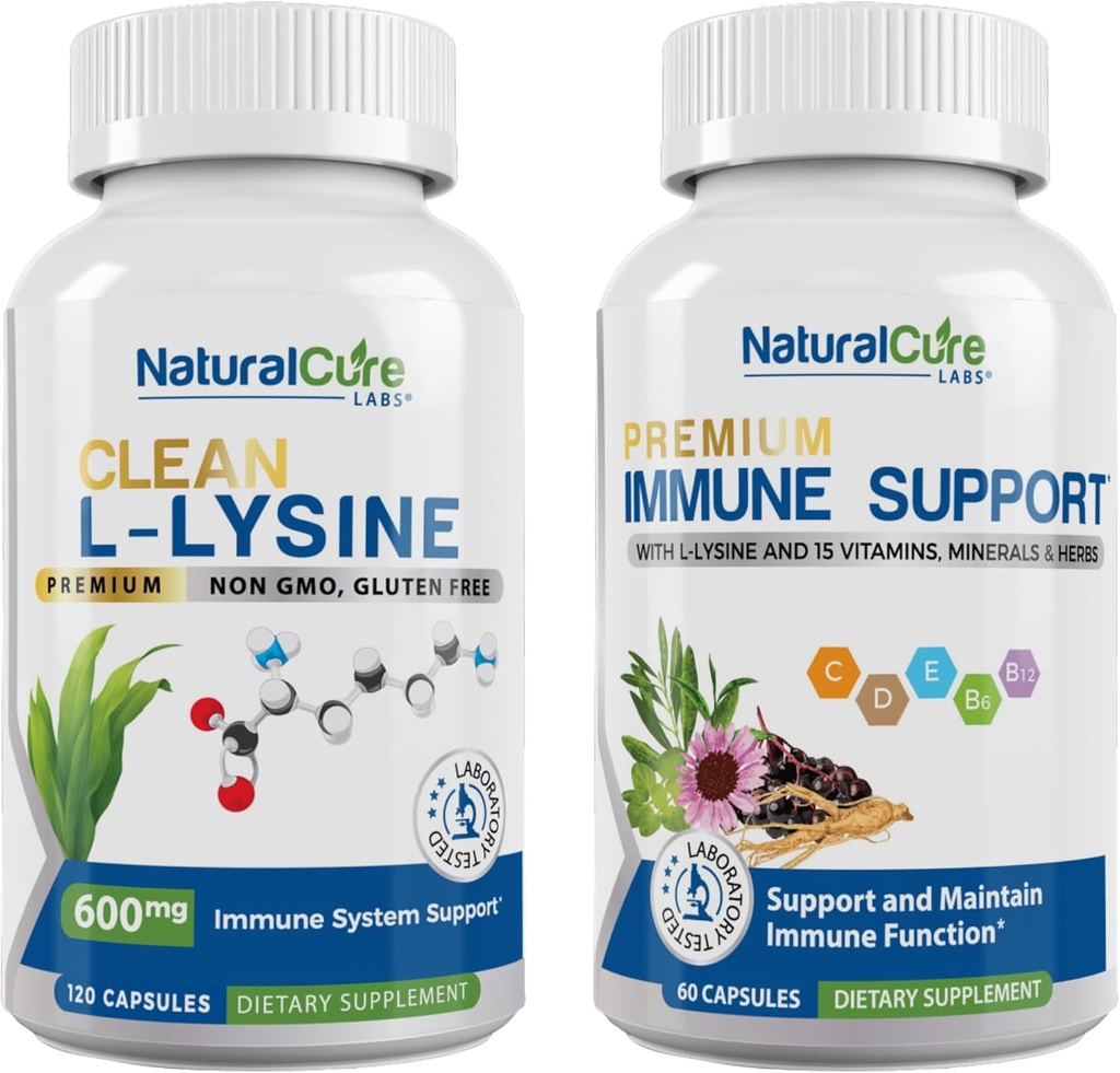 Naturlig Cure Labs Bundle: ren L-Lysine + immunstøtte