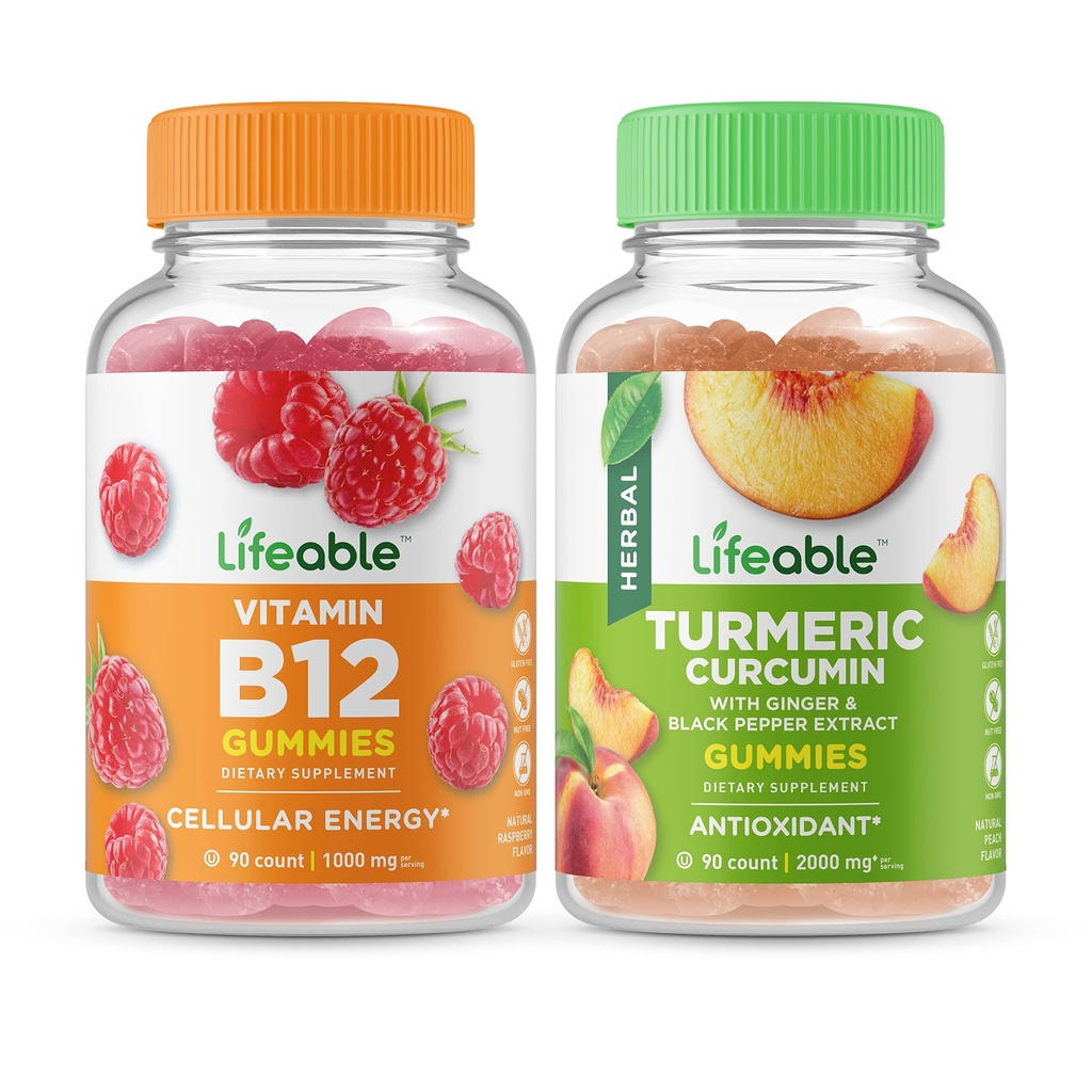 Livbar vitamin B12 + gurkemeie curcumin, gummier Bundle - Great Tasting, Vitamin Supplement, Glutenfri, GMO Gratis, Chewable