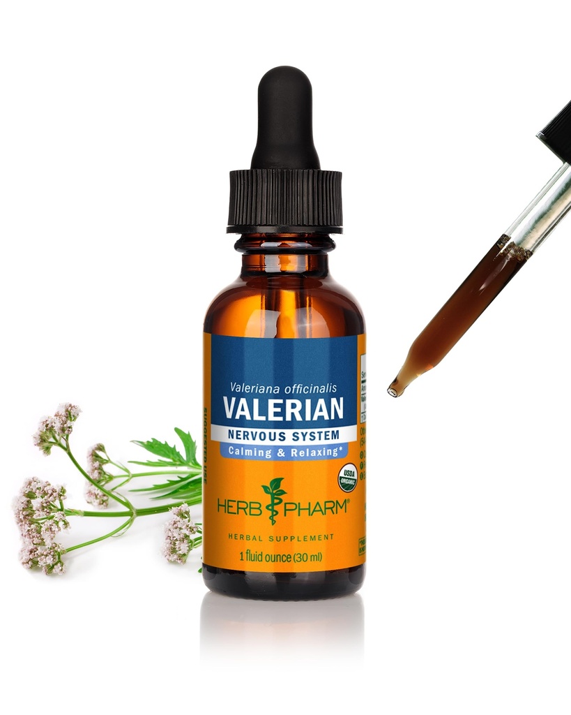 Herb Pharm Certified Organic Valerian Root Liquid ekstrakt for avslapning og hvilefull søvn, organiske Cane alkohol, 1 Ounce