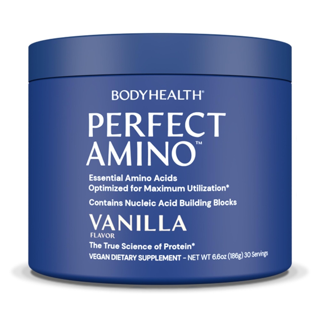 BodyHealth PerfectAmino pulver - BCAA og EAA pulver for pre og post trening - Aminosyre energidrikk for menn og kvinner å støtte lean muskel og gjenoppretting - Vanilla - 30 Services