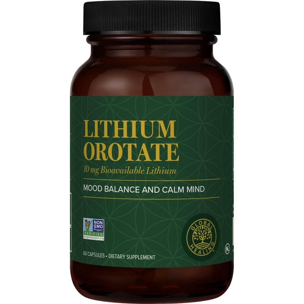 Global Healing Center - Litium Orotate 10 mg - Ikke-GMO, Glutenfri, Vegansk Vennlig Hjerne Helse Litium Supplement for å støtte Mood, funksjon og klarhet (60 kapsler)