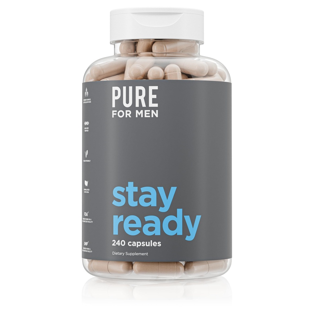 Pure for menn Opprinnelig bo klar fiber Supplement | Hjelper til å fremme digestiv regelmessighet | Psyllium Husk, Aloe Vera, Chia Seeds, Flax frø | Properties Formula | 240 Vegansk kapsler